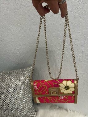 Spartina 449 Pink Floral Crossbody with Gold Trim